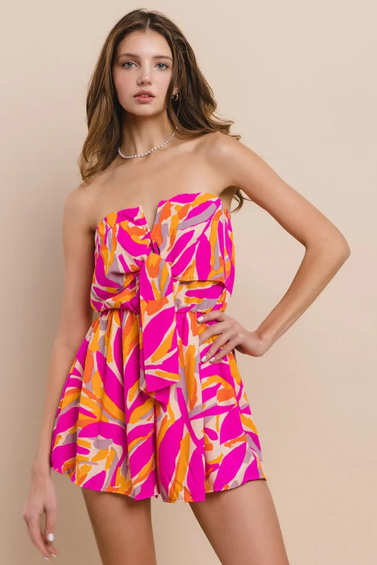 Tahiti Orange Pink Strapless Romper
