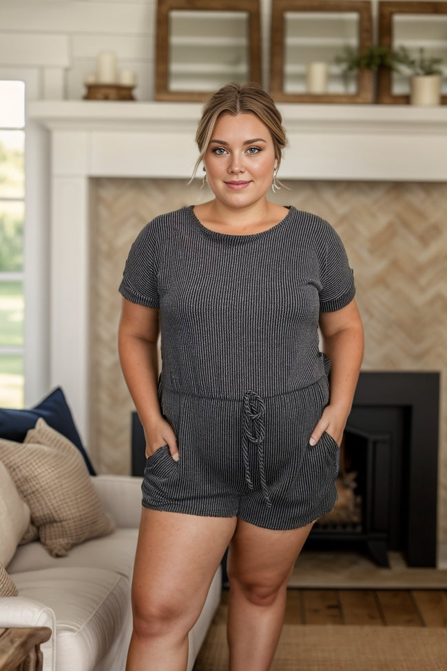 Catch a Good Time - Charcoal Romper