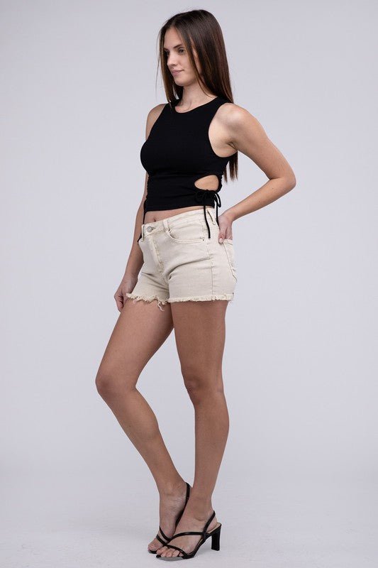 Acid Washed Frayed Cutoff Hem Shorts - Blissful Beyond Soap