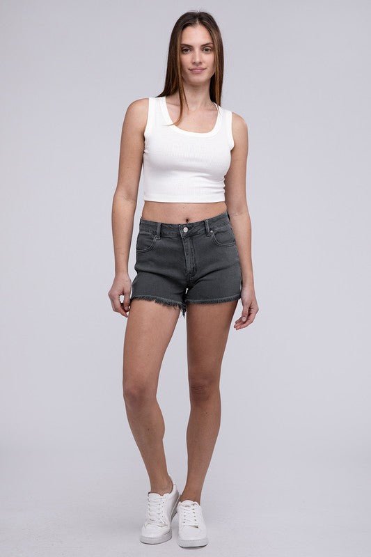 Acid Washed Frayed Cutoff Hem Shorts - Blissful Beyond Soap