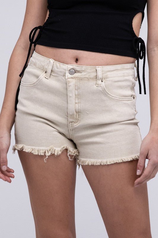 Acid Washed Frayed Cutoff Hem Shorts - Blissful Beyond Soap