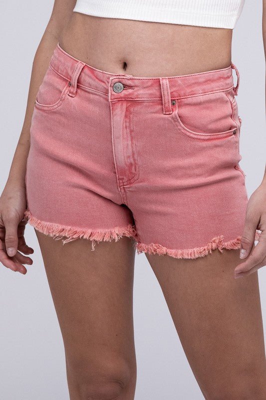 Acid Washed Frayed Cutoff Hem Shorts - Blissful Beyond Soap
