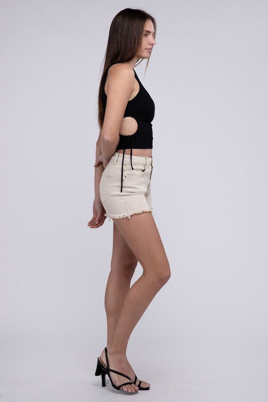 Acid Washed Frayed Cutoff Hem Shorts - Blissful Beyond Soap