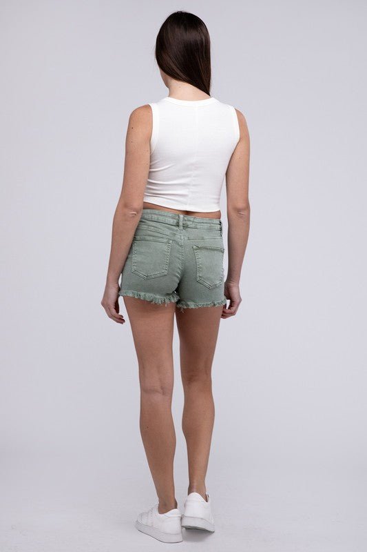 Acid Washed Frayed Cutoff Hem Shorts - Blissful Beyond Soap