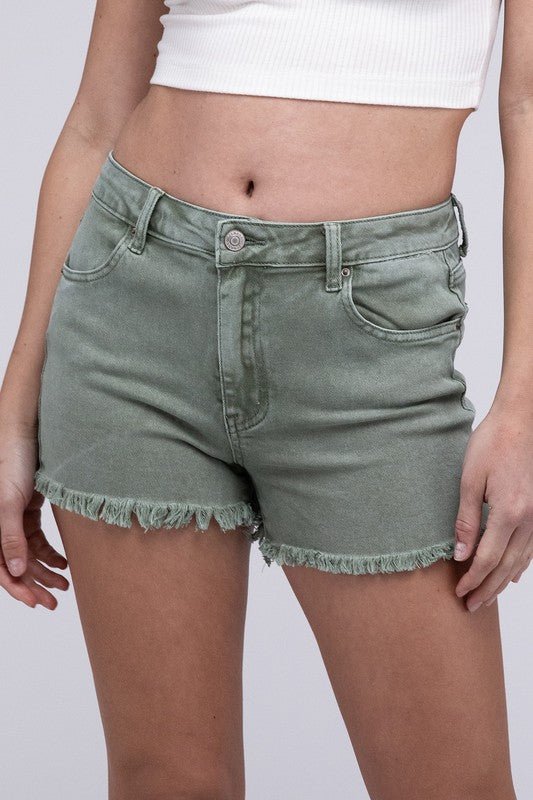 Acid Washed Frayed Cutoff Hem Shorts - Blissful Beyond Soap