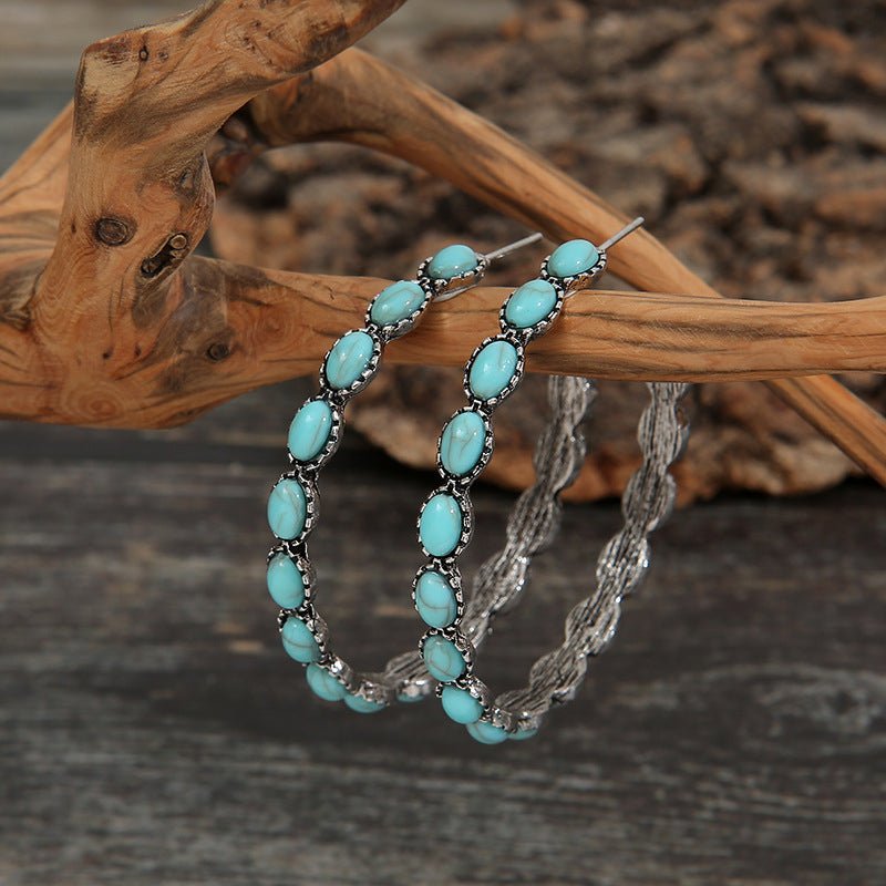 Artificial Turquoise C-Hoop Earrings - Blissful Beyond Soap