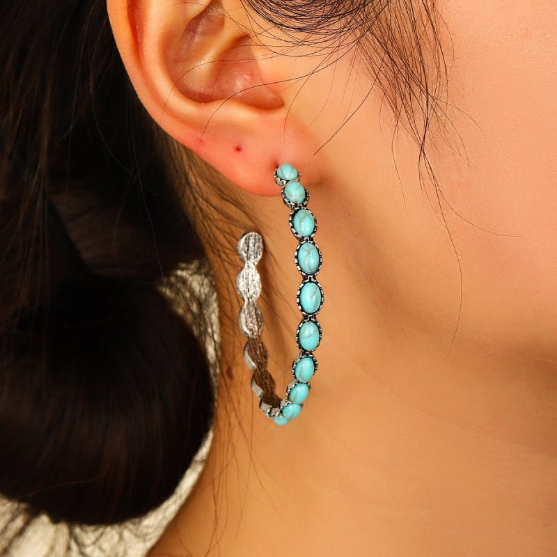 Artificial Turquoise C-Hoop Earrings - Blissful Beyond Soap