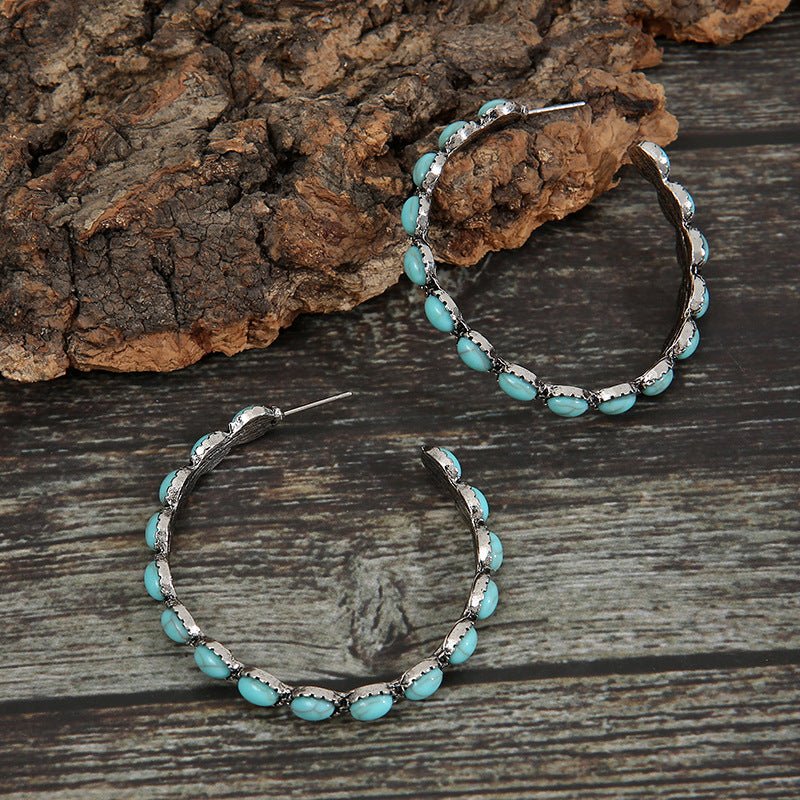 Artificial Turquoise C-Hoop Earrings - Blissful Beyond Soap