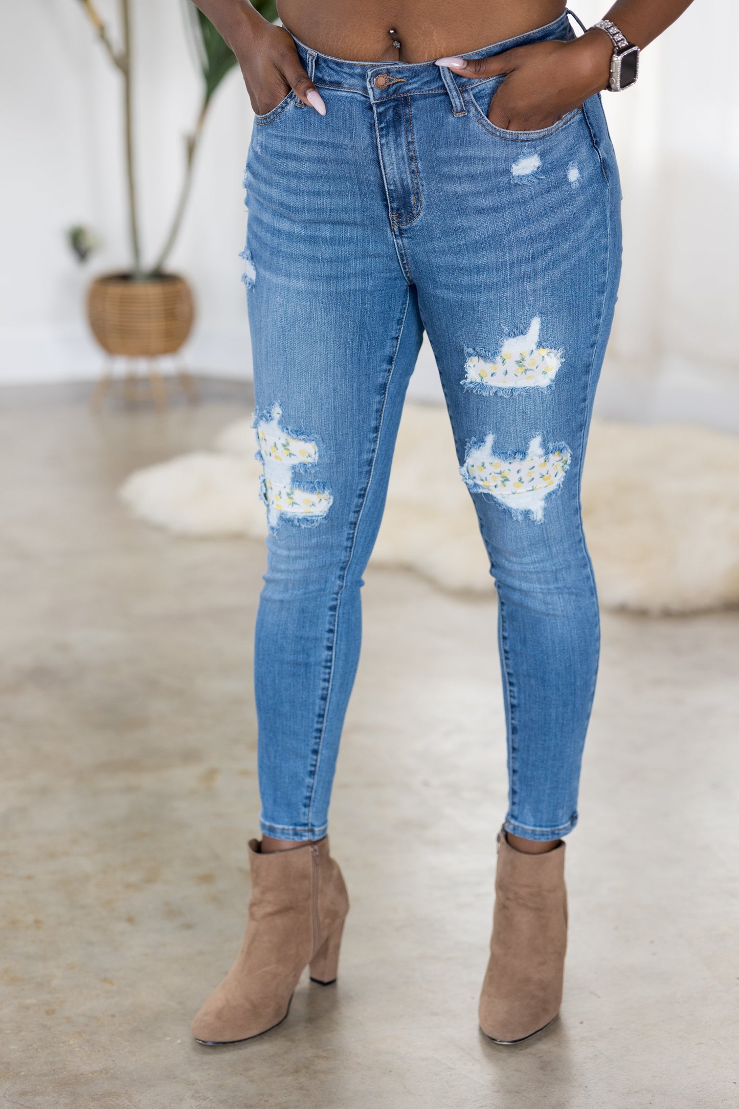 Lemon Drops Judy Blue Patched Skinnies