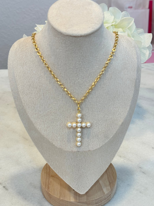 The Large Magnetic Pearl Cross Necklace